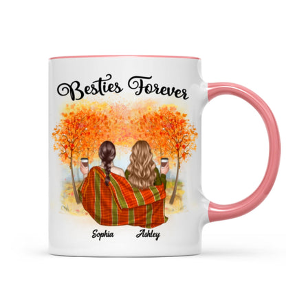 Fall Season Best Friends Sisters With Blanket In Forest Personalized Mug