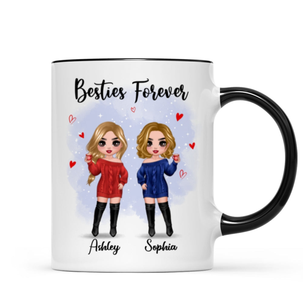 Christmas Standing Doll Besties In Snow Personalized Mug