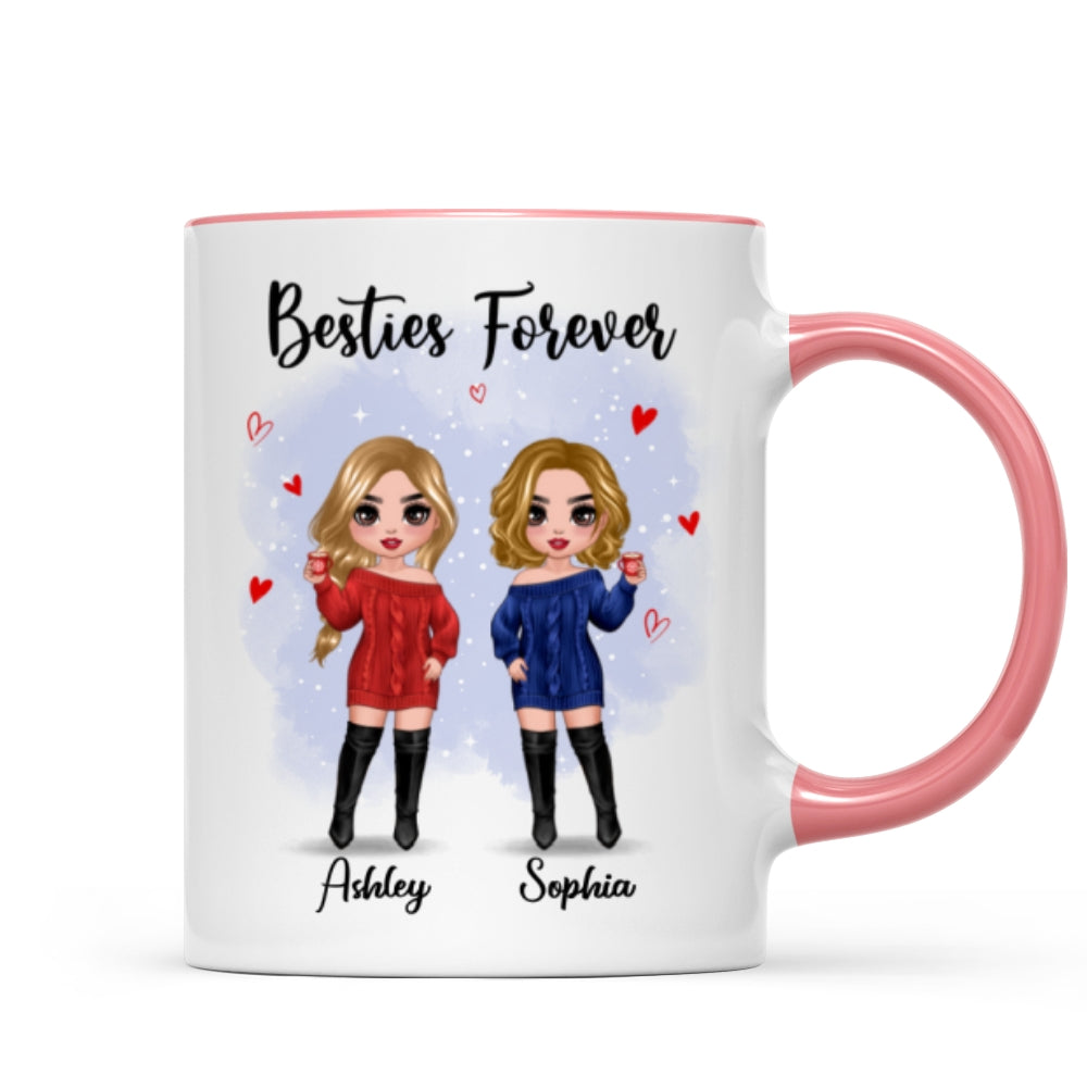 Christmas Standing Doll Besties In Snow Personalized Mug
