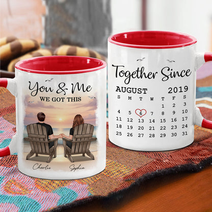 Eternal Sunset Beach Couple Back View Anniversary Calendar Personalized Mug, Gift, Anniversary Gift For Him, For Her
