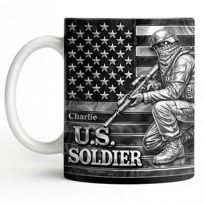U.S. Soldier With American Flag - Personalized Custom Coffee Mug - VTR004_MG