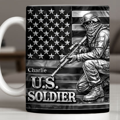 U.S. Soldier With American Flag - Personalized Custom Coffee Mug - VTR004_MG