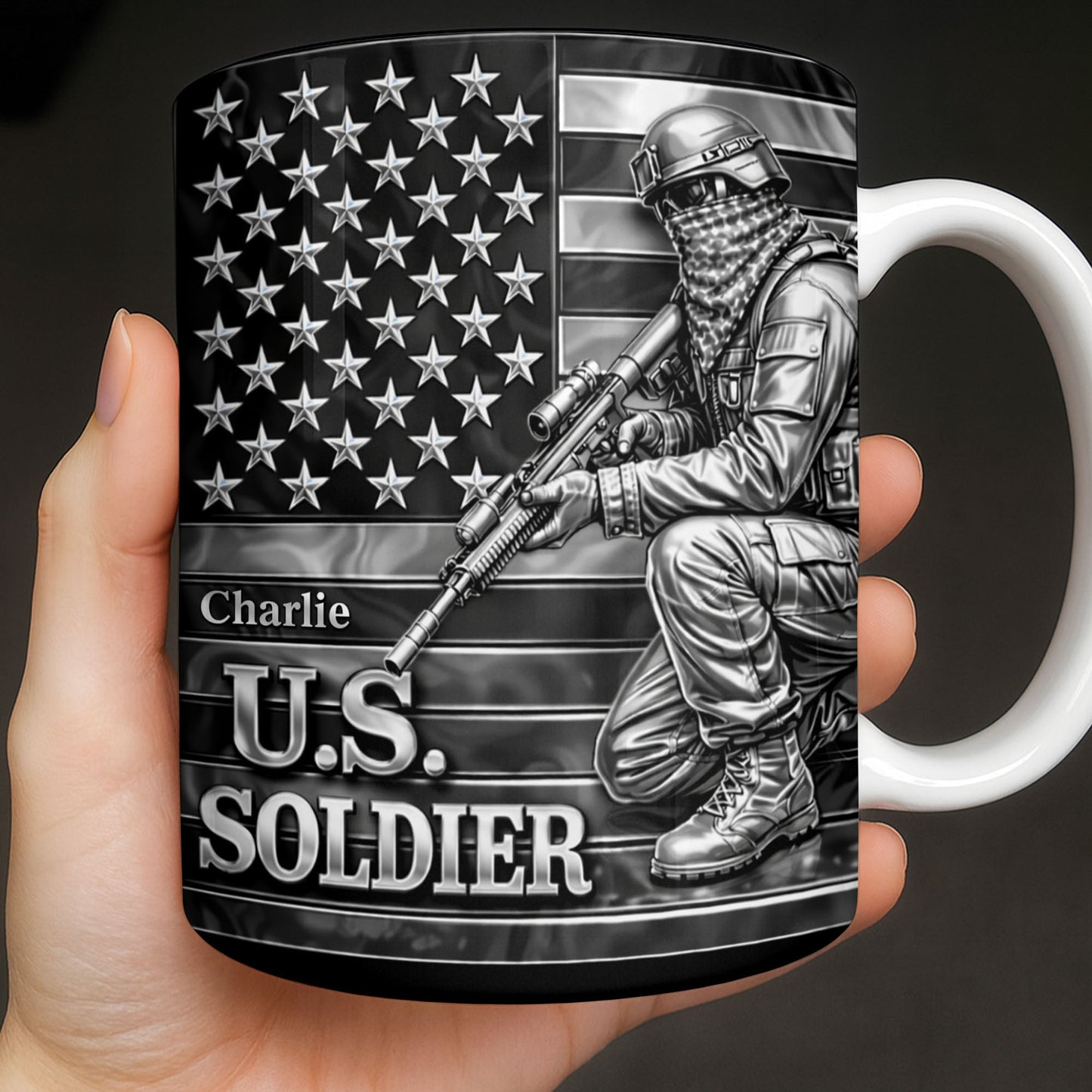 U.S. Soldier With American Flag - Personalized Custom Coffee Mug - VTR004_MG
