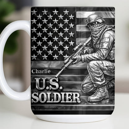 U.S. Soldier With American Flag - Personalized Custom Coffee Mug - VTR004_MG