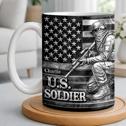 U.S. Soldier With American Flag - Personalized Custom Coffee Mug - VTR004_MG