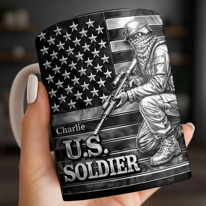 U.S. Soldier With American Flag - Personalized Custom Coffee Mug - VTR004_MG