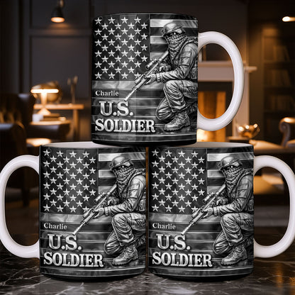 U.S. Soldier With American Flag - Personalized Custom Coffee Mug - VTR004_MG