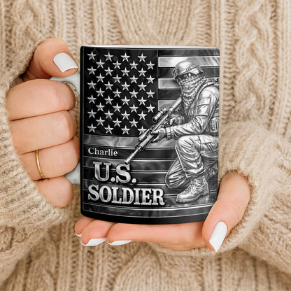 U.S. Soldier With American Flag - Personalized Custom Coffee Mug - VTR004_MG