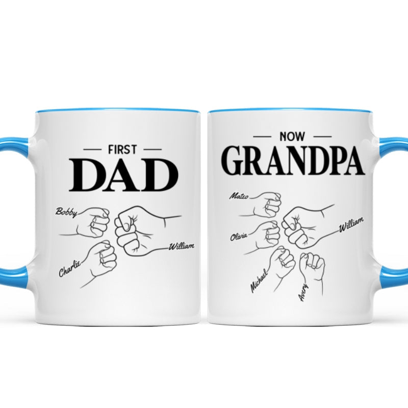 First Dad Now Grandpa Fist Bump Outline Father's Day Gift Personalized Mug