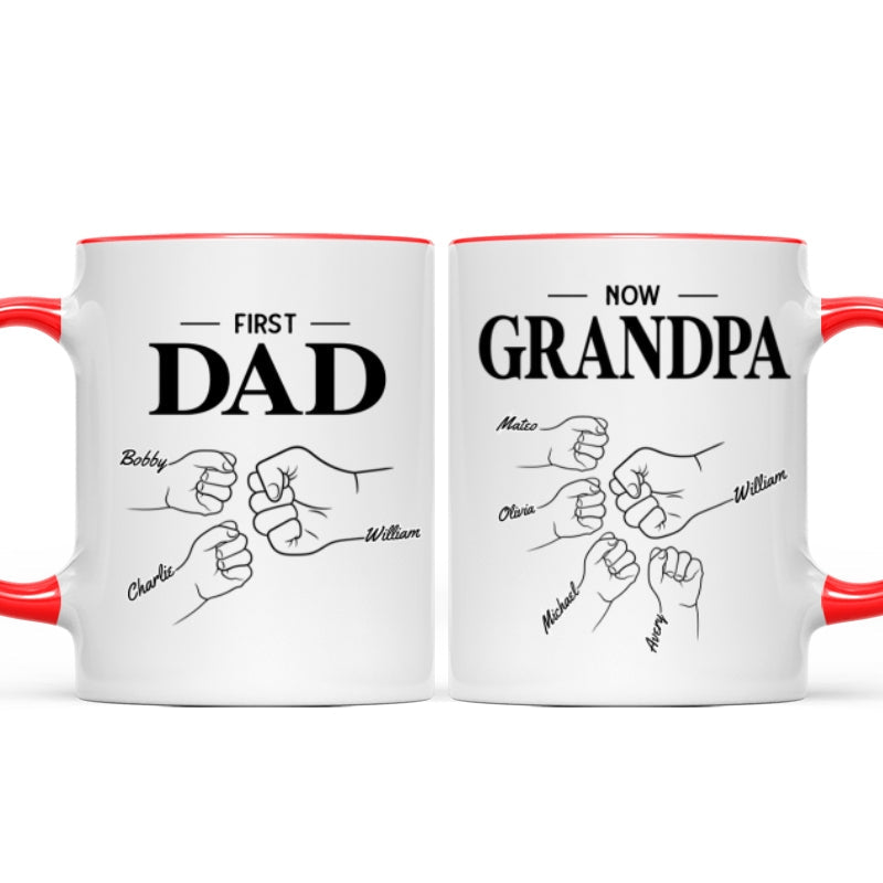 First Dad Now Grandpa Fist Bump Outline Father's Day Gift Personalized Mug