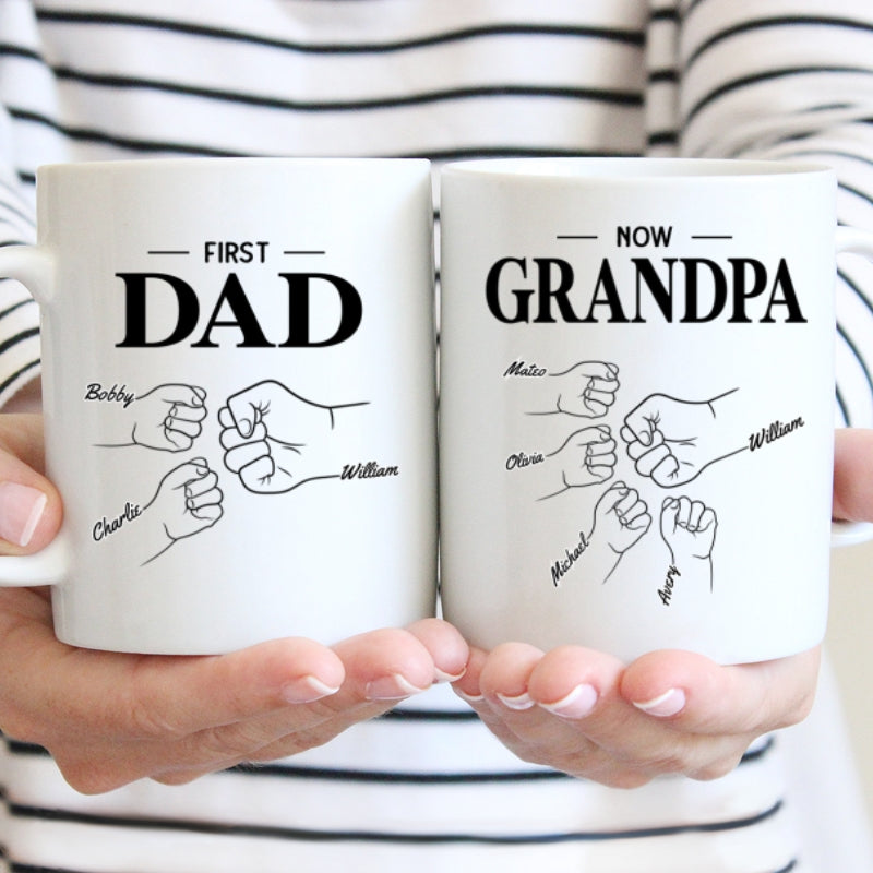 First Dad Now Grandpa Fist Bump Outline Father's Day Gift Personalized Mug