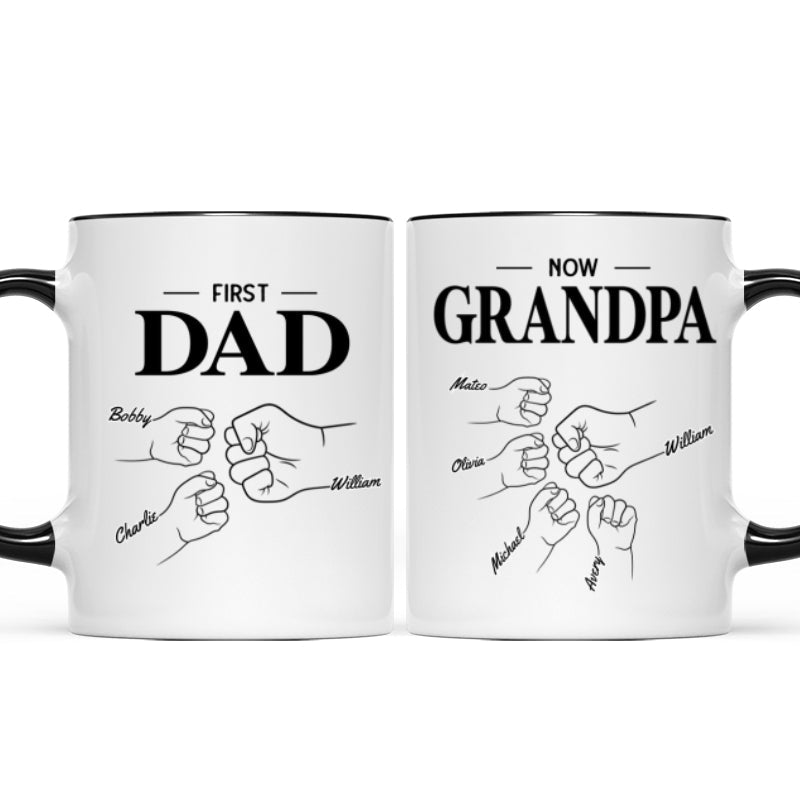 First Dad Now Grandpa Fist Bump Outline Father's Day Gift Personalized Mug