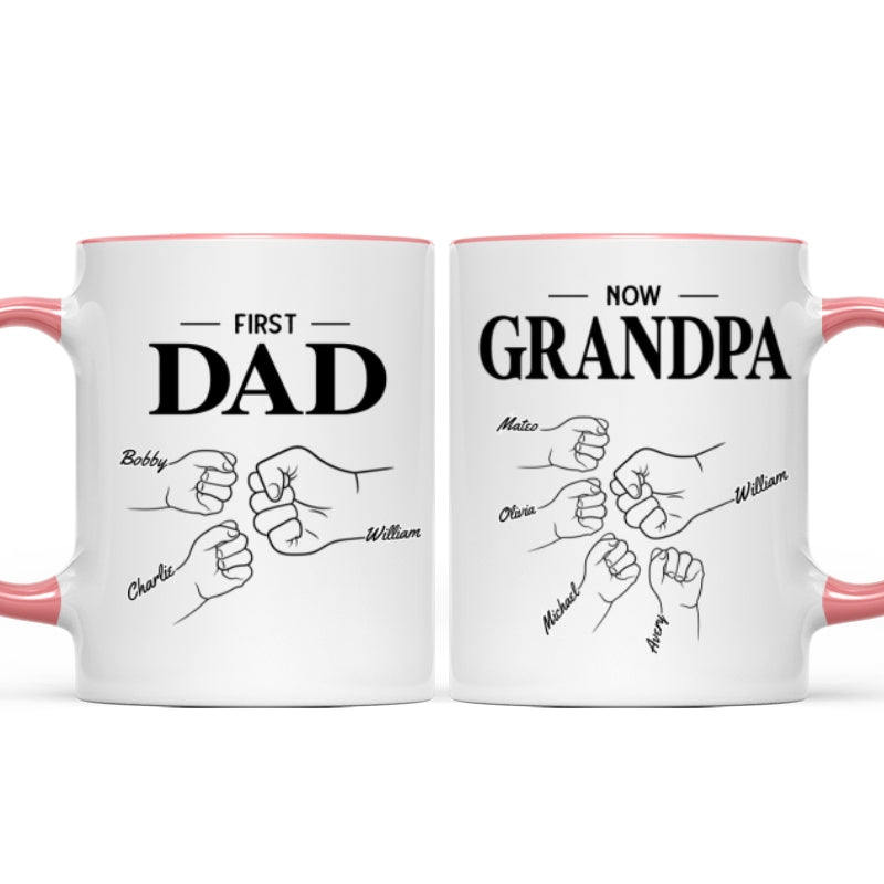 First Dad Now Grandpa Fist Bump Outline Father's Day Gift Personalized Mug