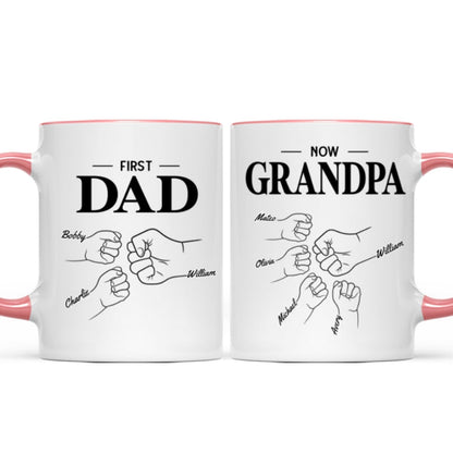First Dad Now Grandpa Fist Bump Outline Father's Day Gift Personalized Mug