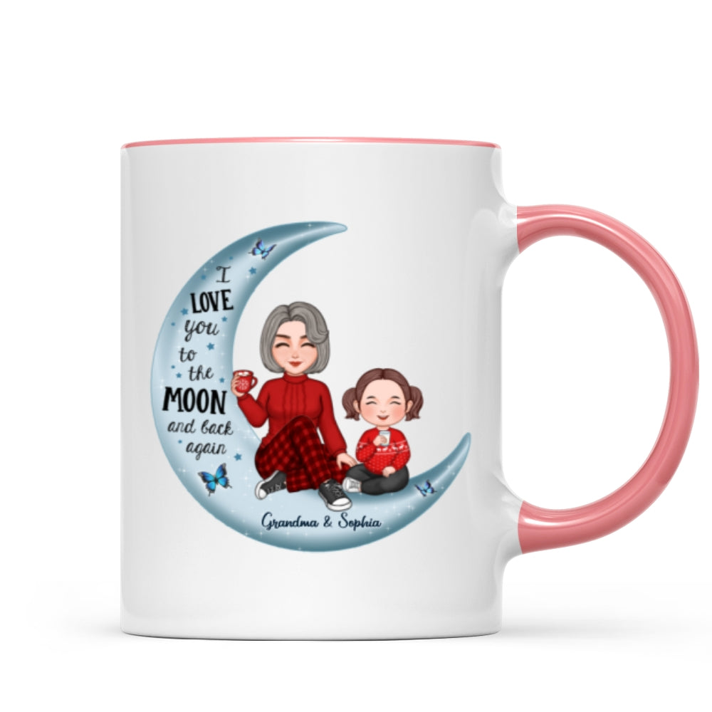 Cute Grandma & Grandkid On Moon Christmas Gift Personalized Mug