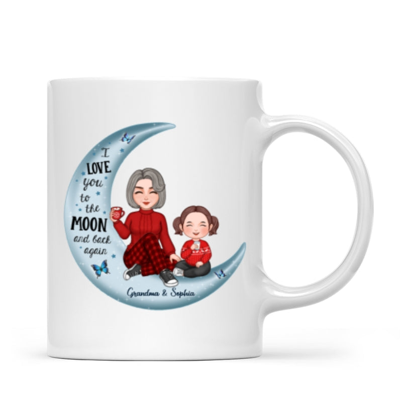 Cute Grandma & Grandkid On Moon Christmas Gift Personalized Mug
