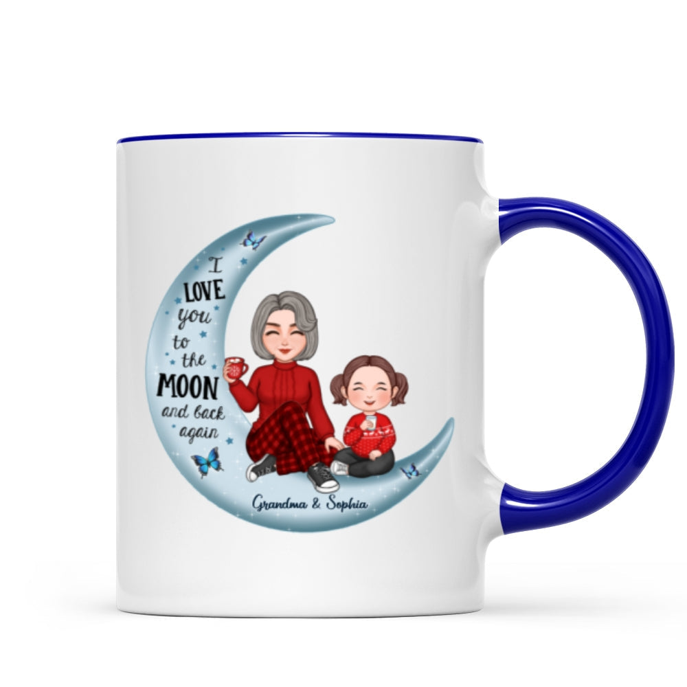 Cute Grandma & Grandkid On Moon Christmas Gift Personalized Mug