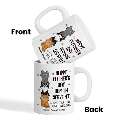 Happy Father's Day Human Servant Stacked Cats Funny Gift For Cat Lover Personalized Mug