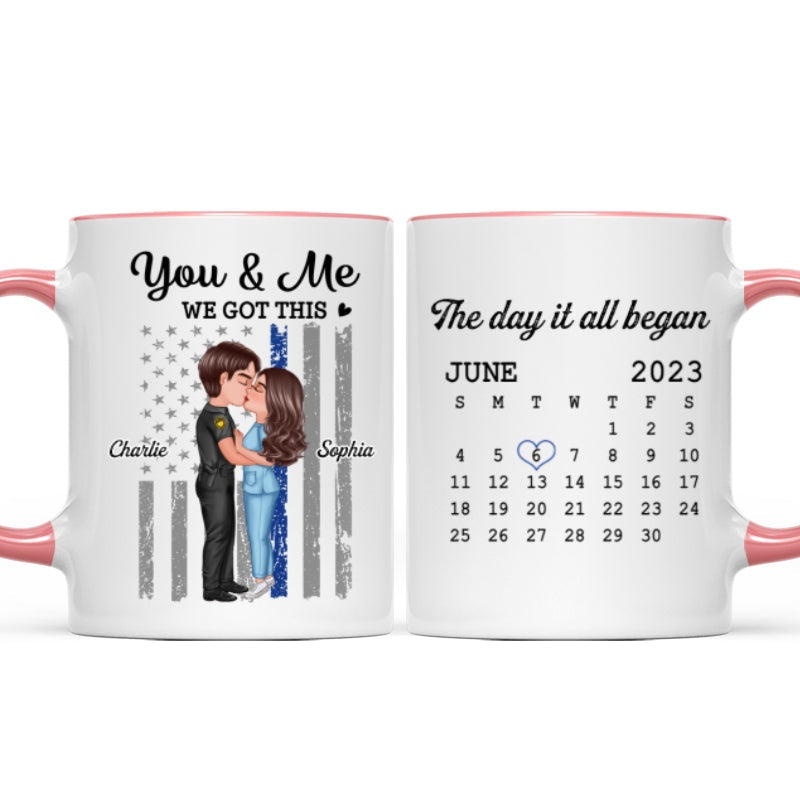 You & Me We Got This Hero Couple Kissing Anniversary Calendar Keepsake Personalized Mug