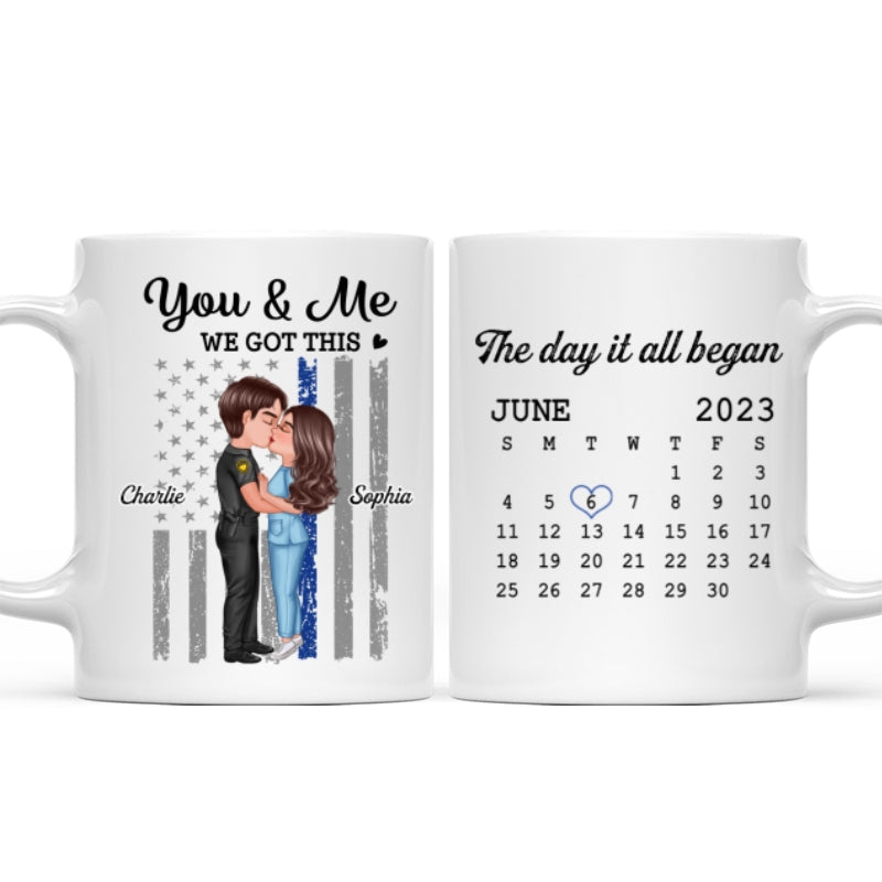 You & Me We Got This Hero Couple Kissing Anniversary Calendar Keepsake Personalized Mug