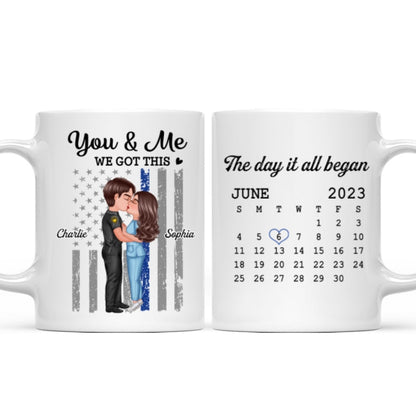 You & Me We Got This Hero Couple Kissing Anniversary Calendar Keepsake Personalized Mug