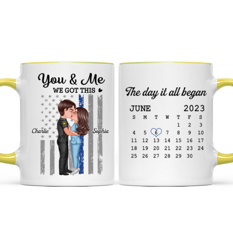 You & Me We Got This Hero Couple Kissing Anniversary Calendar Keepsake Personalized Mug