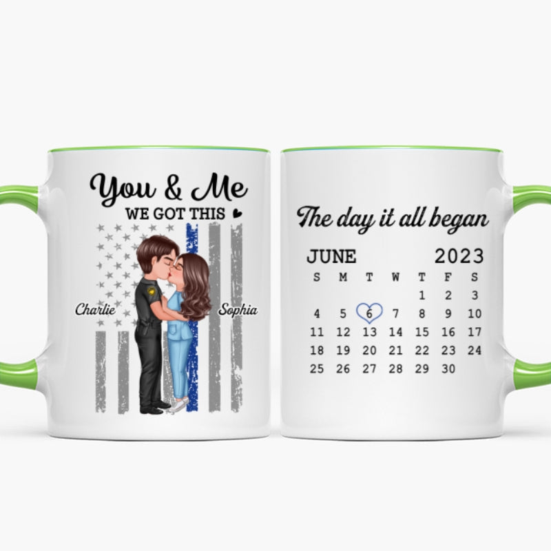 You & Me We Got This Hero Couple Kissing Anniversary Calendar Keepsake Personalized Mug