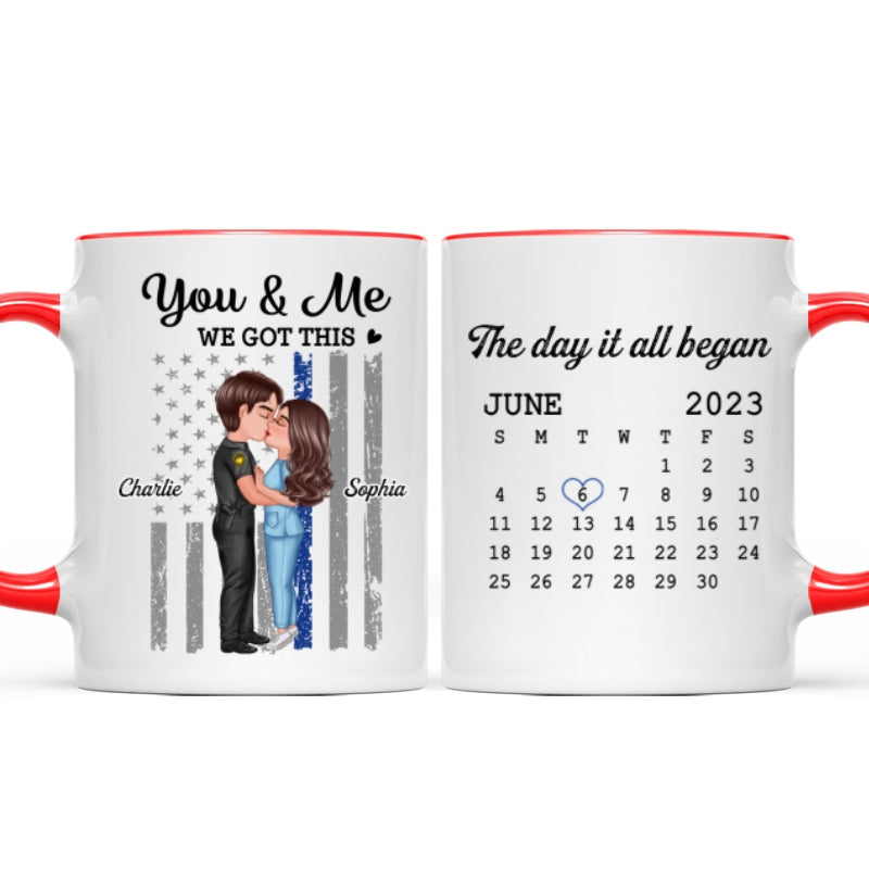 You & Me We Got This Hero Couple Kissing Anniversary Calendar Keepsake Personalized Mug