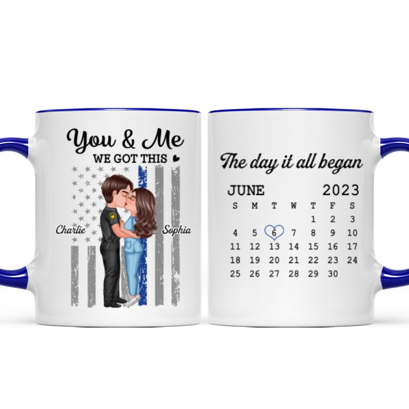 You & Me We Got This Hero Couple Kissing Anniversary Calendar Keepsake Personalized Mug