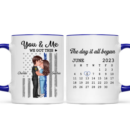 You & Me We Got This Hero Couple Kissing Anniversary Calendar Keepsake Personalized Mug
