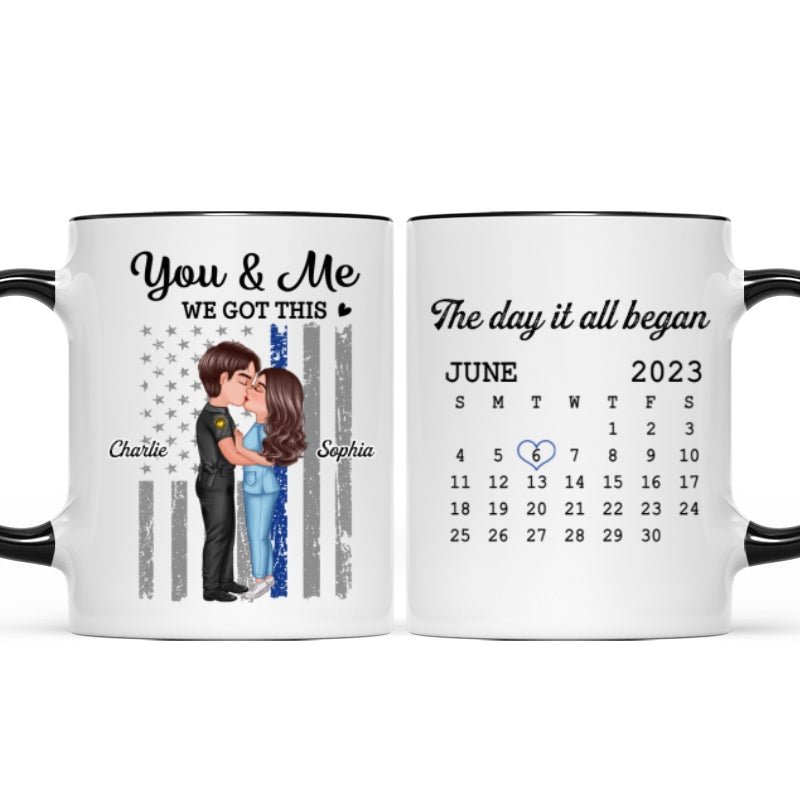You & Me We Got This Hero Couple Kissing Anniversary Calendar Keepsake Personalized Mug