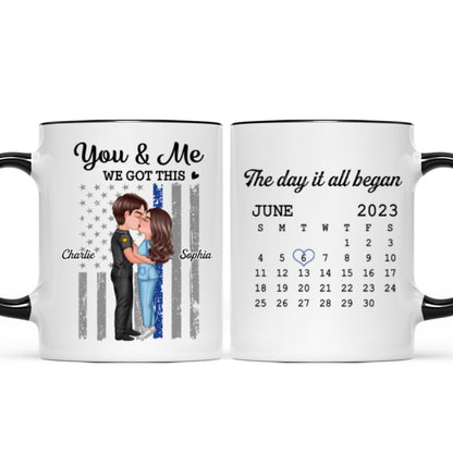 You & Me We Got This Hero Couple Kissing Anniversary Calendar Keepsake Personalized Mug
