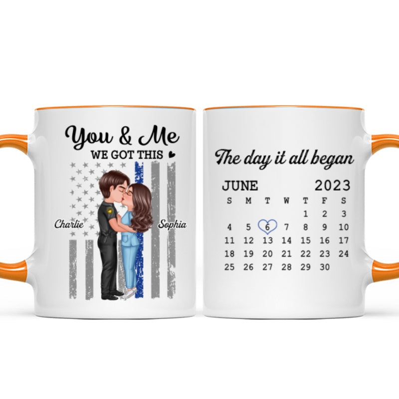 You & Me We Got This Hero Couple Kissing Anniversary Calendar Keepsake Personalized Mug