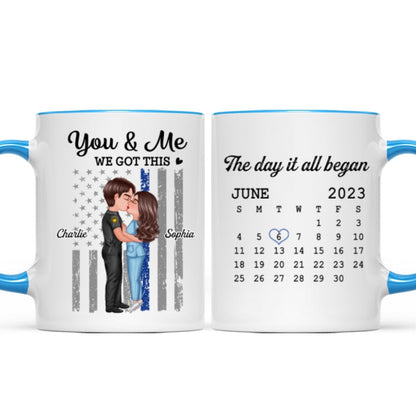 You & Me We Got This Hero Couple Kissing Anniversary Calendar Keepsake Personalized Mug