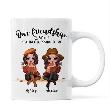 Our Friendship Is True Blessing Fall Season Pretty Besties Sisters Sitting Personalized Mug