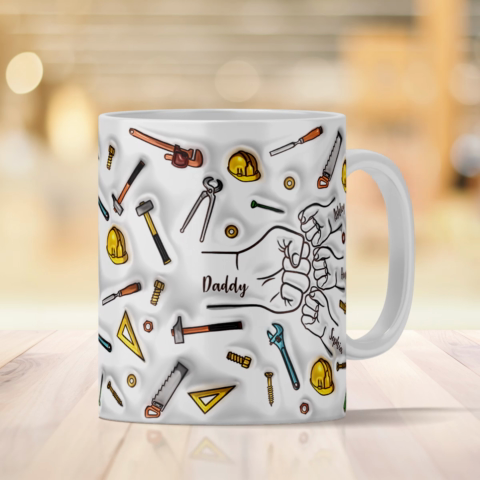 Daddy's Team Fist Bump, 3D Inflated Personalized Mug, Father's Day Gift For Dad