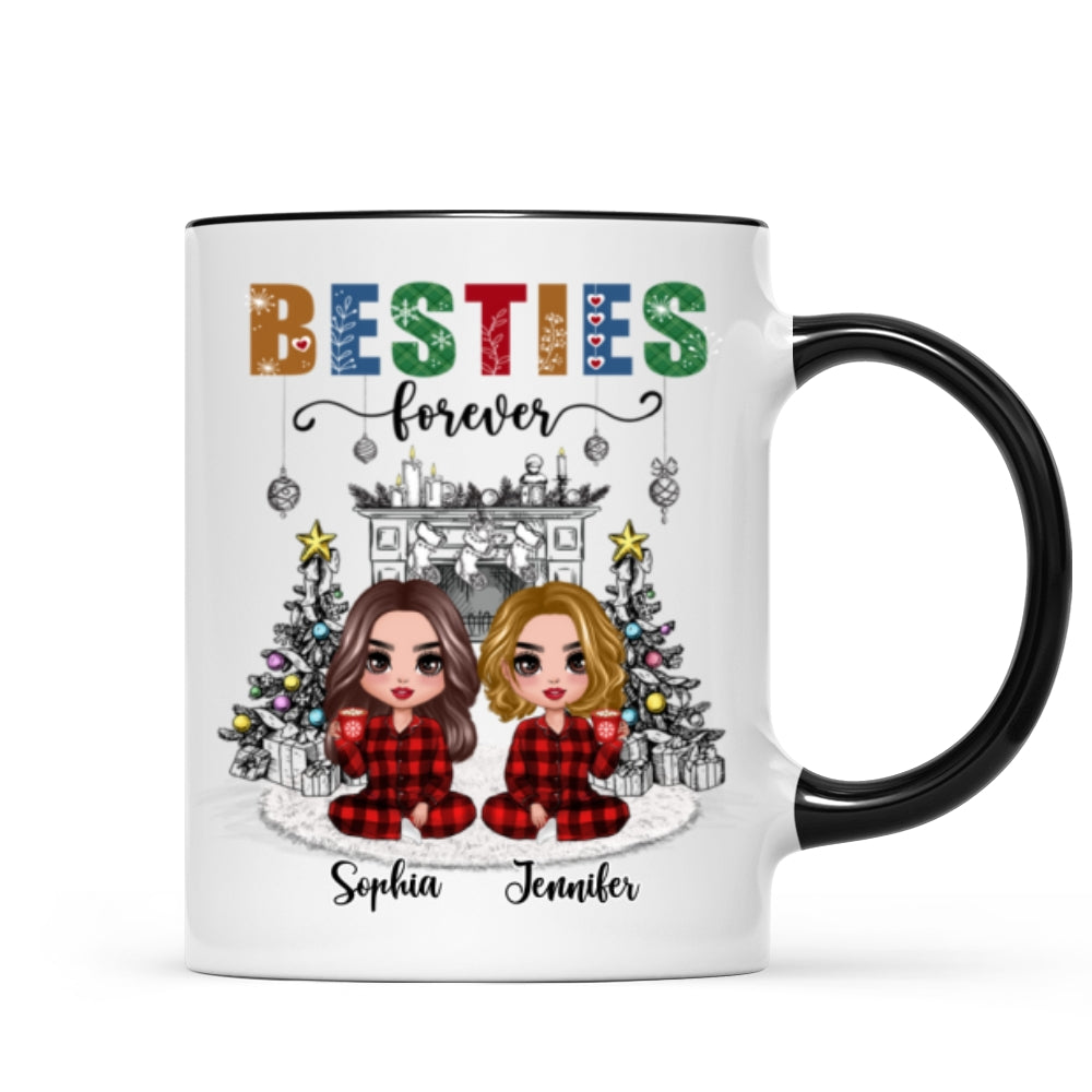 Christmas Outline Background Doll Besties Personalized Mug