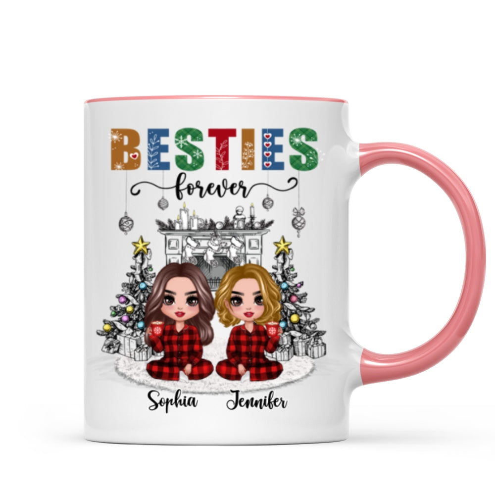 Christmas Outline Background Doll Besties Personalized Mug