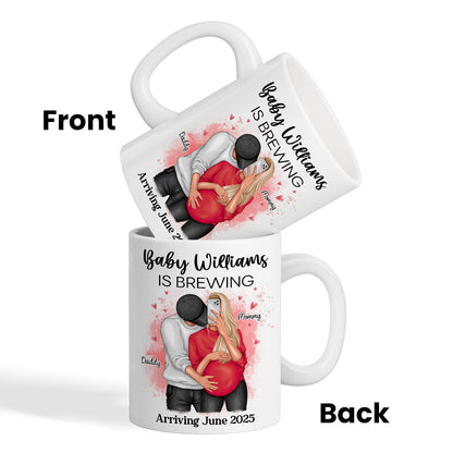 Baby Is Brewing Pregnancy Kissing Couple Personalized Mug Expecting Mom Gift, Expecting Parents Gift, Gift