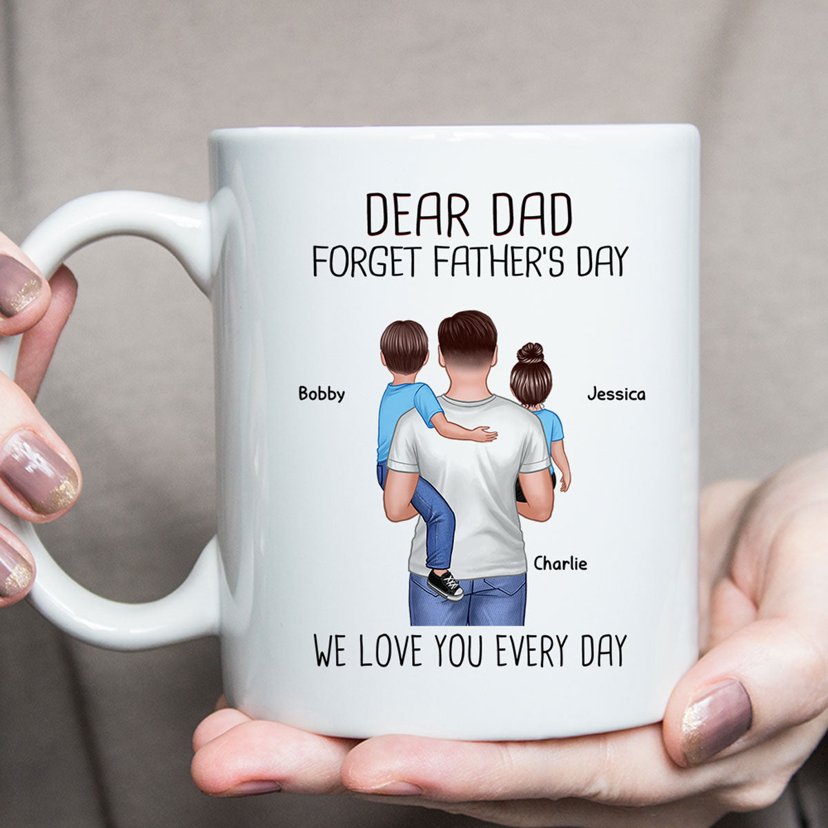 Happy Father's Day Dad Holding Kids Personalized Mug