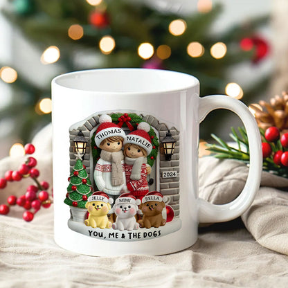 Personalized Farmhouse Couple Mug with Optional Pet Dog Cat, Christmas Gift for Him, Gift for Her