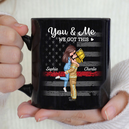 You & Me We Got This Hero Couple Hugging Kissing Anniversary Calendar Keepsake Personalized Mug
