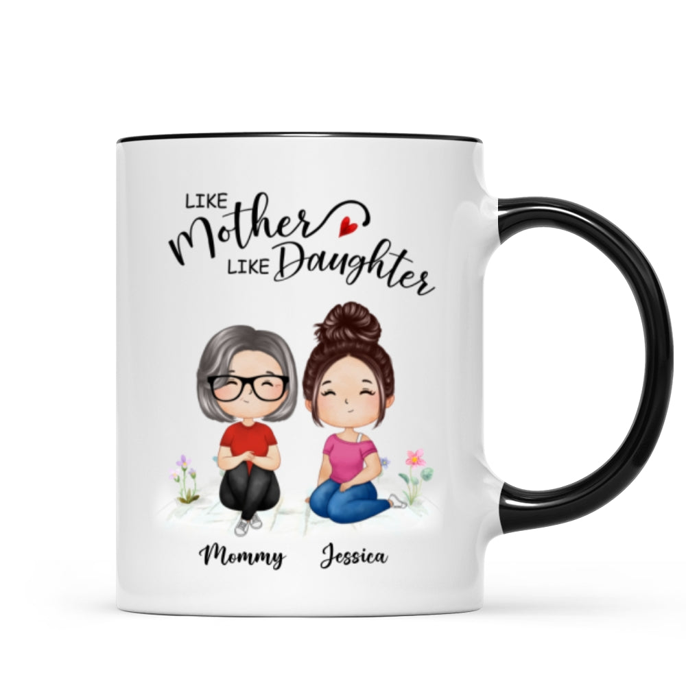 Watercolor Style Women Sitting Like Mother Like Daughters Gift For Mom Daughters Personalized Mug