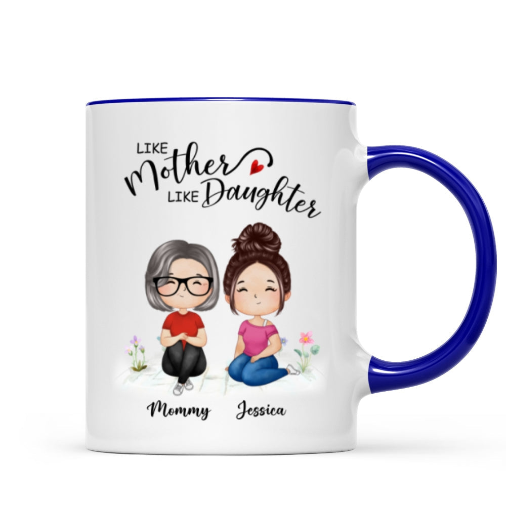 Watercolor Style Women Sitting Like Mother Like Daughters Gift For Mom Daughters Personalized Mug
