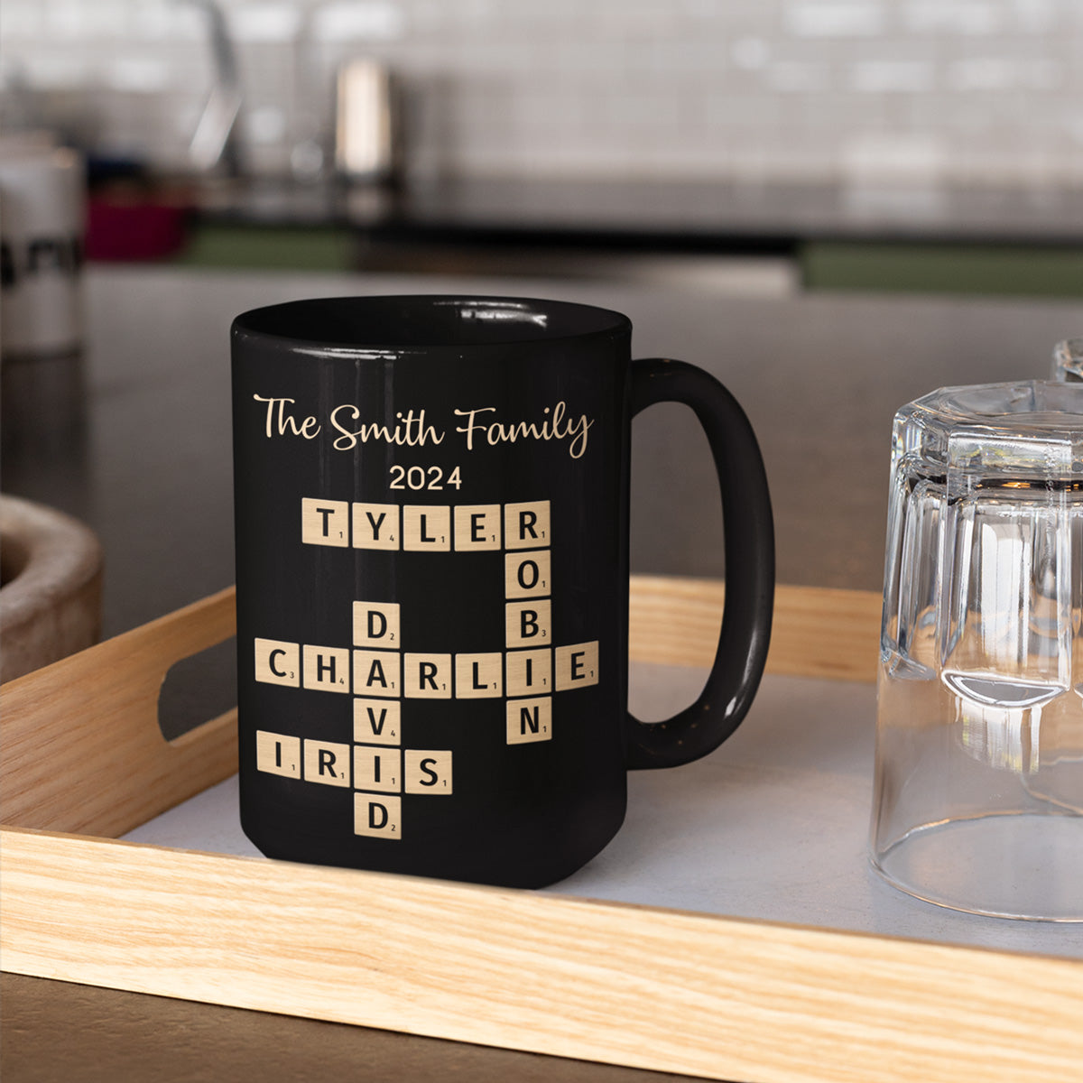 Family Forever Linked Together Crossword Puzzle Art Personalized Mug, Gift For Brothers, Sisters, Siblings, Family