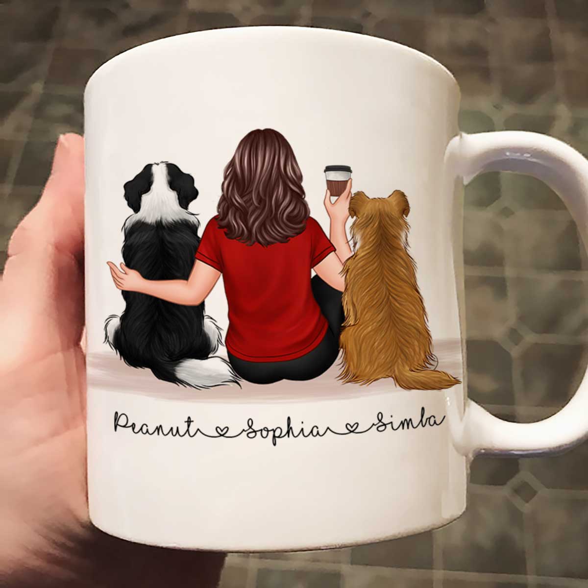 Pet Owner Portrait, Custom Dog Mom Cup Back View Woman & Dogs Personalized Mug Mother's Day Gift For Her