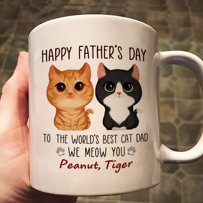 Happy Father's Day World's Best Cat Dad Watercolor Cute Cat Personalized Mug