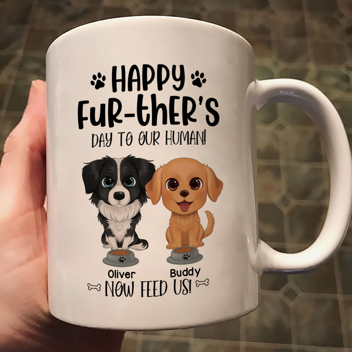 Watercolor Cute Dogs Happy Fur-ther's Day To My Human Gift For Dog Dad Personalized Mug