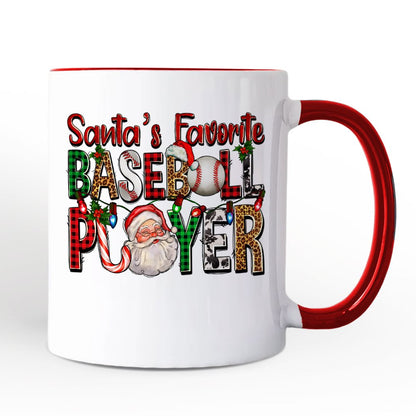 Santa's Favorite Baseball Player Personalized Mug, Plaid Christmas Athelete Gift with Custom Name