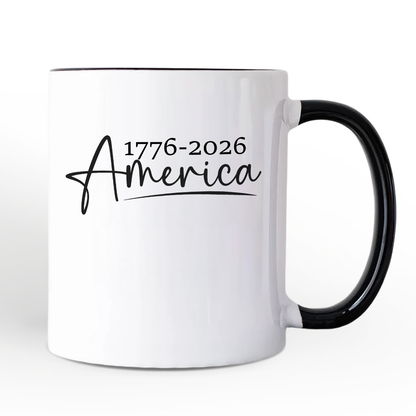 250 Years American Anniversary Personalized Mug, 4th of July Minimalistic Patriotic 1776-2026 Gift with Custom Name